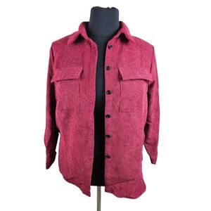 Shein Curve 0XL Corduroy Shirt Jacket Burgundy Long Sleeve Button Up‎ Top